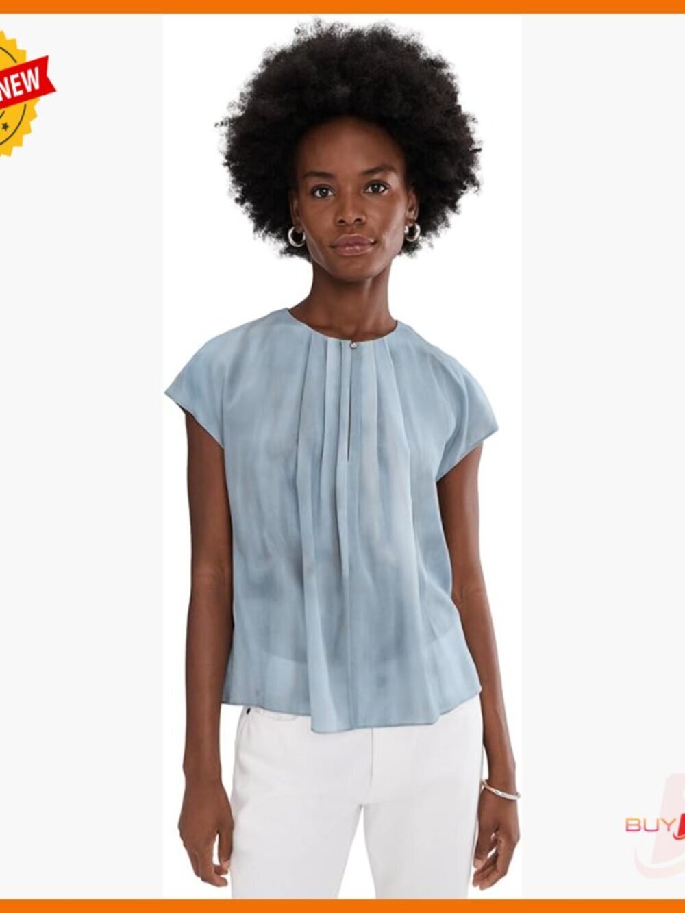 Silk Peasant Blouse with Gathered Cap Sleeves, Relaxed Fit